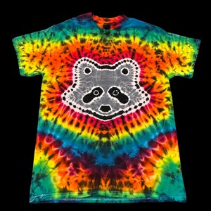 Made to Order tie dye Racoon shirt, rainbow  tie dye, racoon tie dye, hand made tie dye shirt, animal shirt, racoon top,  S-3XL, psychedelic