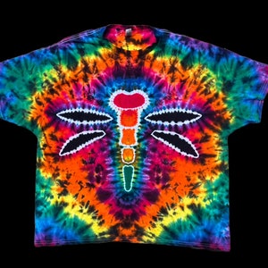 Hand dyed rainbo dragon fly tie dye T-shirt, psychedelic tie dye, dragon fly top, tie dye for hippy, gift for nature lovers, S - 3XL