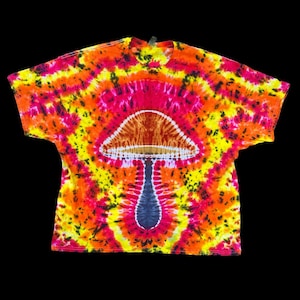 Made to order red , orange, yellow tie dye mushroom T-shirt, Earthy mushroom shirt, Psychedelic Hippy tie dye T-shirt, , sizes S-3XL tie dye