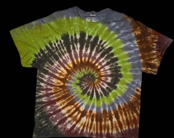 Made to order earth toned green , brown, grey tie dye spiral T-shirt . Earthy hippy tie dye sizes s-3XL
