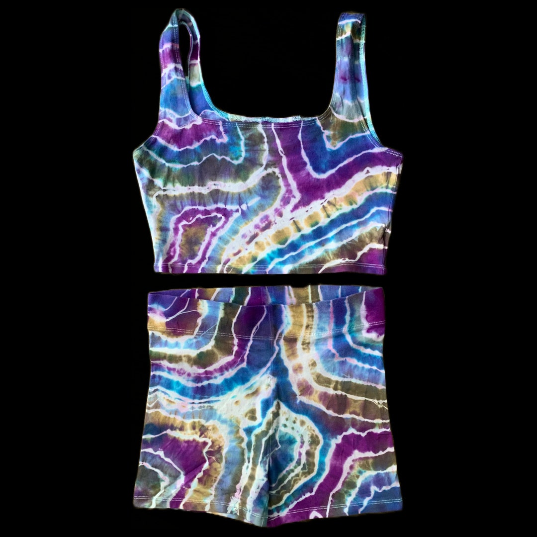 Hand Dyed Geode Tie Dye Matching Set Tie Dye Biker Shorts Etsy