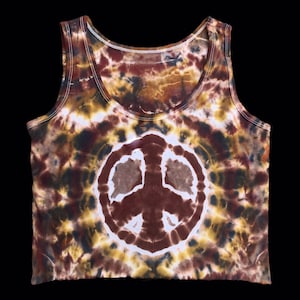 Made to order Hand dyed brown earth toned peace sign  tie dye crop tank.