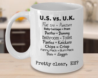 Funny English slang mug-English Professor gift-Grammar mug-American vs. U.K English-Gift mug for English teacher-English Major gift idea