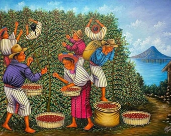 Original Oil Painting of Coffee Harvest/guatemala Art/coffee Art