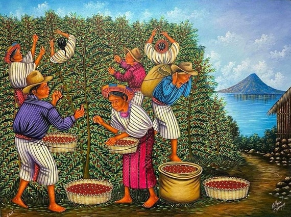 Original Oil Painting of Coffee Harvest/guatemala Art/coffee Art