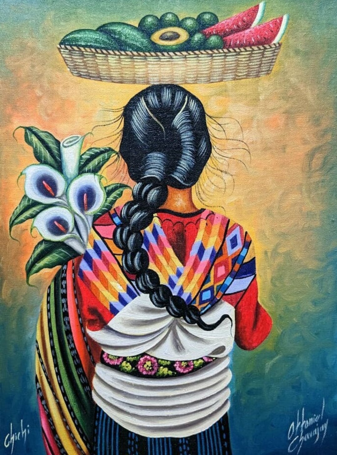 Original Oil Painting of Indigenous Woman/guatemala Art/mayan