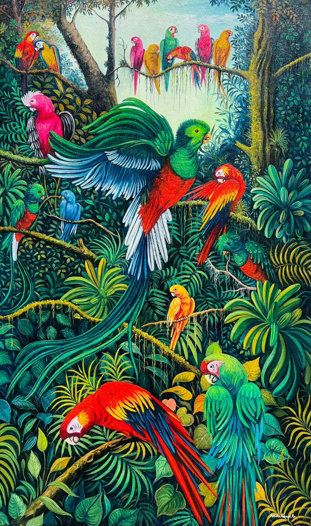Aves Sagradas de Guatemala | Textured Oil Painting | Original