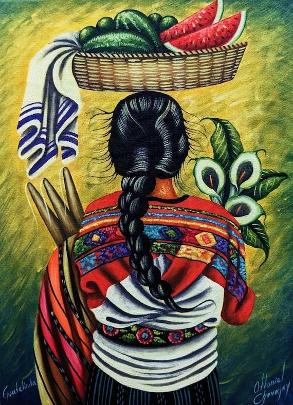 Original Oil Painting of Indigenous Woman/guatemala Art/mayan