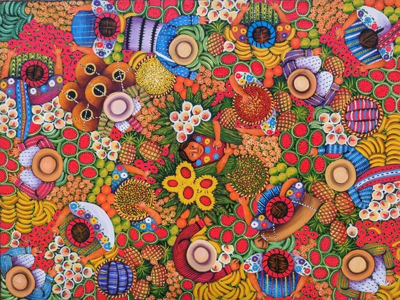 Original Oil Painting of Fruit Vegetable Harvest/guatemala Art