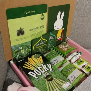 Unique Cute Korean Japanese Letterbox Gift, Hug In A Box, Birthday Surprise, Care Package, Beauty and Snacks, Green Tea Matcha Lover, Asian