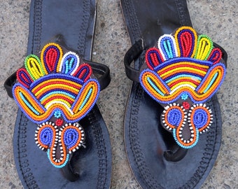 Masai sandals, African sandals, Beaded sandals, Female sandals, Kenyan sandals, Leather Sandals, Bohemian sandals, Summer sandals, Boho