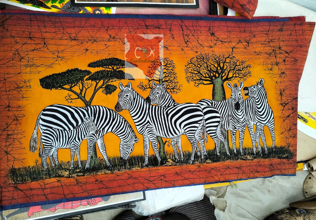Zebra Batik, Zebra Family Batik, Wild Animals Batik, Wall Hanging
