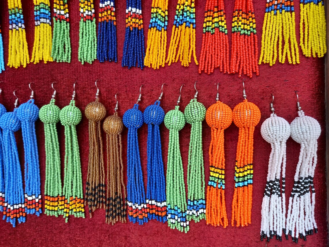 African zulu bobble beaded earrings Masai earrings Beaded | Etsy