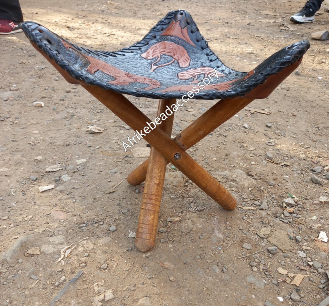 Wooden Stool, African Stool, Kenyan Stool, Leather Stool, Wooden Chair