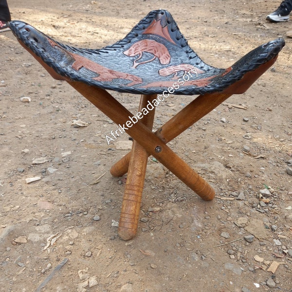 Wooden Stool, African Stool, Kenyan Stool, Leather Stool, Wooden Chair, Portable Stool, Masai Stool, Bonfire Stools