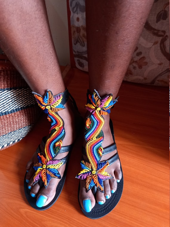 ON SALE African Maasai Sandals , Assorted African Sandals , Bulk Sandals ,  12 Pairs Sandals. 