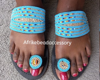 Toe Ring Sandal, Beaded Sandals, African Leather Sandals, Women Shoes, Boho Sandals, Summer Sandals, Maasai Sandals, Africa Shoes,