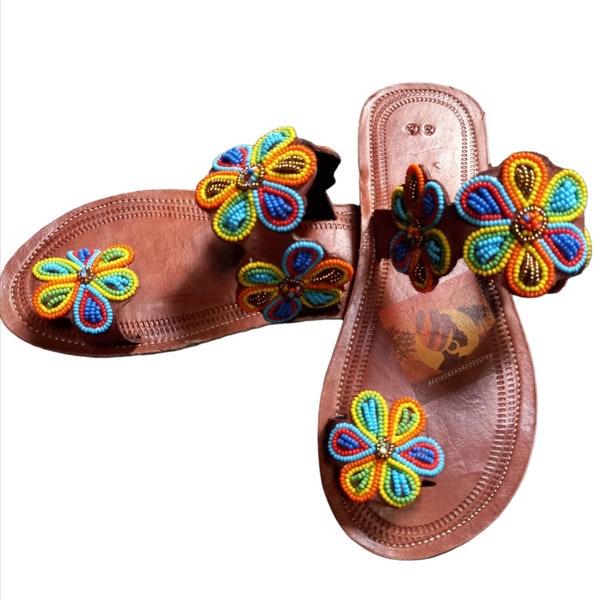 Masai Sandals Beaded Sandals Leather Sandals African Sandals Maasai Sandals Summer Sandals Beach Sandals Handmade Sandals Gladiators Gift