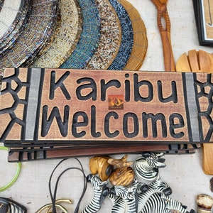 Karibu Sign, Welcome Door Sign, Wall Hanging Decor, Jambo sign, African Art,Wooden Carved Sign,Welcome Sign,House Sign,Christmas Gift