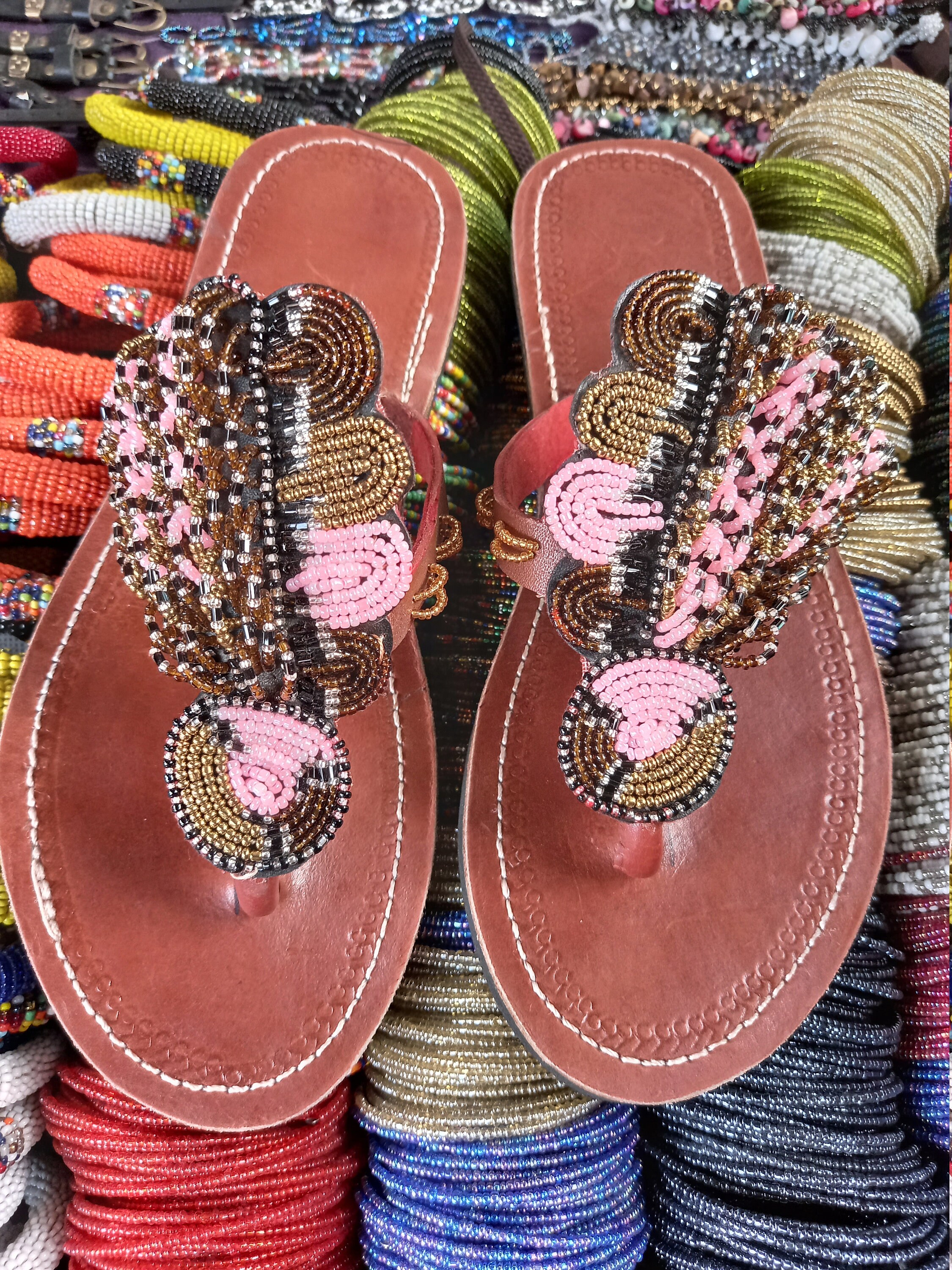beaded t strap sandals