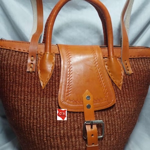 Sisal Handgewebte Leder weibliche Handtaschen, Handgelenk Sisal Frauen Tasche, afrikanische Leder Schulter Handtaschen, Top Griff Korbtasche, Geschenk für ihren Geburtstag