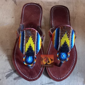 One toe leather beaded handmade Masai Sandals tangerine