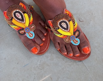 Women Sandals, Masai Sandals, African Sandals, Beaded Sandals, Women Shoes, Leather Sandals, Summer Sandals, Valentine Gift, Gladiators