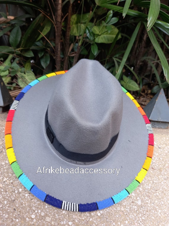 Grey Fedora Hat Beaded Fedora Hat Handmade Fedora Hat Etsy