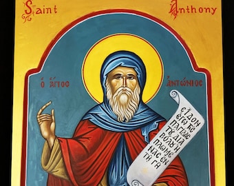 Hand-Painted Saint Anthony the Great Byzantine Icon, Greek Orthodox Art, Father of monasticism, Custom Sizes Available