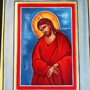 Jesus the Bridegroom Icon / Greek Byzantine Orthodox / Hand Painted Jesus Christ Nymphios with Crown of Thorns / Original Religious Art