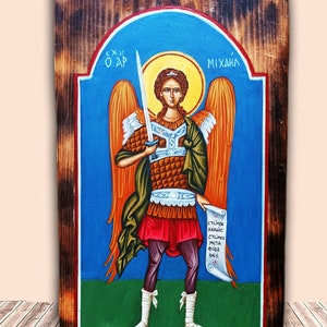 Archangel Michael icon / Greek original byzantine hand painted orthodox icon / collector gift/ one of a kind antique icon