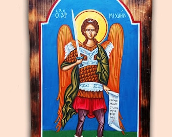 Archangel Michael icon/ready to ship Greek original byzantine hand painted orthodox icon/collector rare gift/ one of a kind antique icon