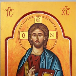 Jesus Christ icon /hand painted Greek Orthodox byzantine icon/Jesus blessing religious painting / Christian byzantine art