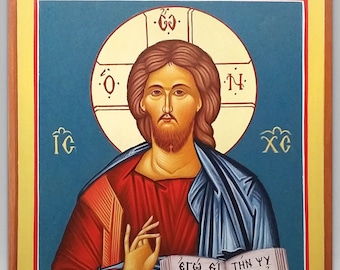 Jesus Christ icon/Blessing Hand painted Greek Orthodox icon/I am the Good shepherd original Byzantine art/Christian wedding religious gift