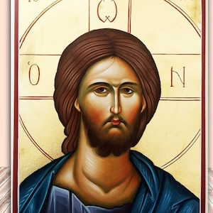 Jesus Christ Original wall mural canvas painting, Greek Byzantine Orthodox icon hand painted, Mural Art Painting Canvas wall decor image 1