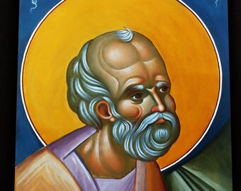 Hand-Painted Saint John the Theologian Byzantine Mural/Christian Canvas Art for Church Walls/Greek Orthodox mural st John the Apostle