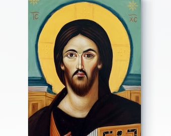 Christ Pantocrator icon/hand painted Jesus Chist Orthodox icon/original Greek byzantine art/Jesus of Sinai iconography/ family keepsake icon