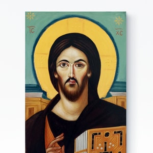 Christ Pantocrator icon/hand painted Jesus Christ Orthodox icon/original Greek byzantine art / Jesus of Sinai iconography