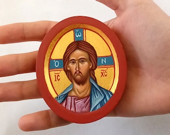 Jesus Christ icon/Hand painted small Greek byzantine Οrthodox icon/Christian childminder religious thank you gift idea