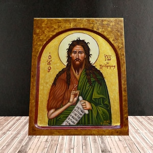 Saint John the Baptist hand painted Orthodox icon, Ready to ship Greek Byzantine icon St John the Forerunner, Orthodox baptism wedding gift