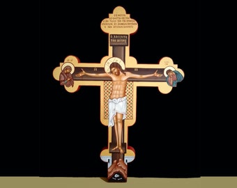 Greek orthodox cross/crucifix wall/Jesus Christ Crucifixion with Virgin Mary and St. John/Original hand painted traditional Orthodox Cross