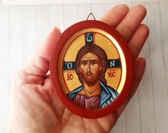 Orthodox icon Baptism Gift Set/Hand Painted Jesus Christ Icon with Christian Favors for Babies and free icon printed gift tag/Greek fylakta