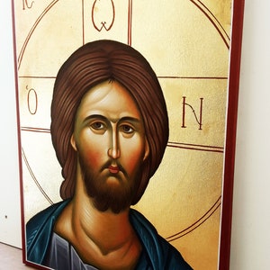 Jesus Christ Original wall mural canvas painting, Greek Byzantine Orthodox icon hand painted, Mural Art Painting Canvas wall decor image 5