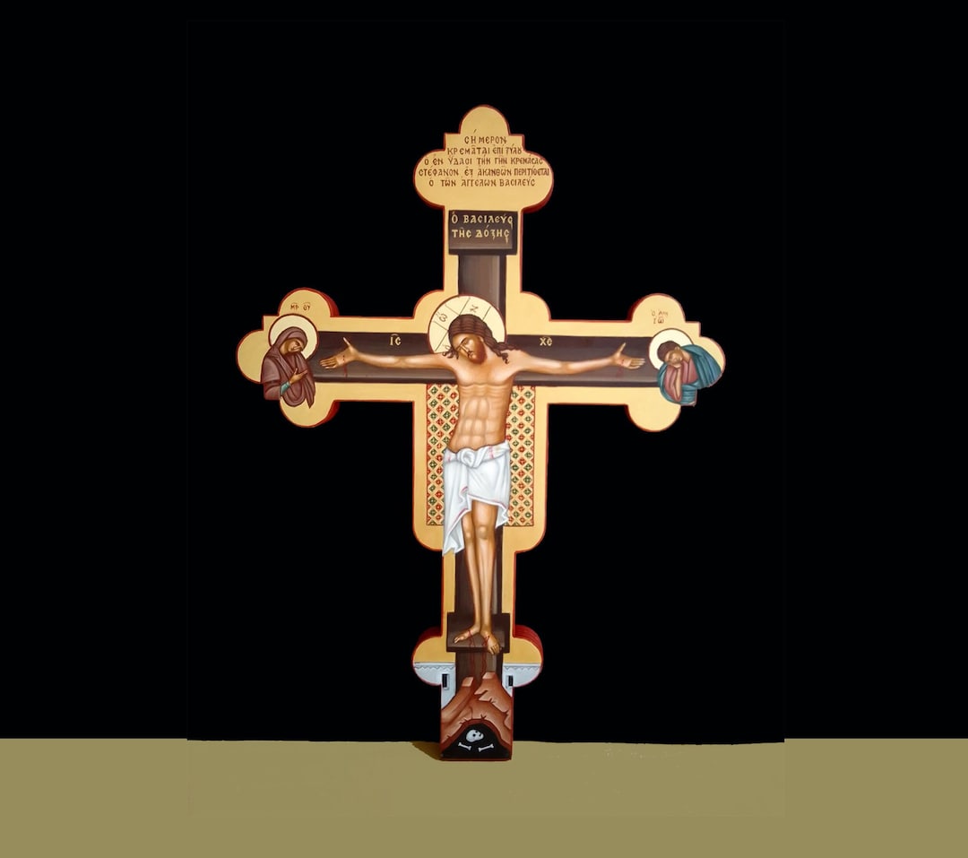 Greek Orthodox Cross/crucifix Wall/jesus Christ Crucifixion With Virgin Mary and St. John