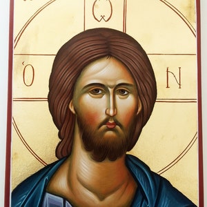 Jesus Christ Original wall mural canvas painting, Greek Byzantine Orthodox icon hand painted, Mural Art Painting Canvas wall decor image 2