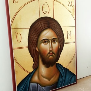 Jesus Christ Original wall mural canvas painting, Greek Byzantine Orthodox icon hand painted, Mural Art Painting Canvas wall decor image 4