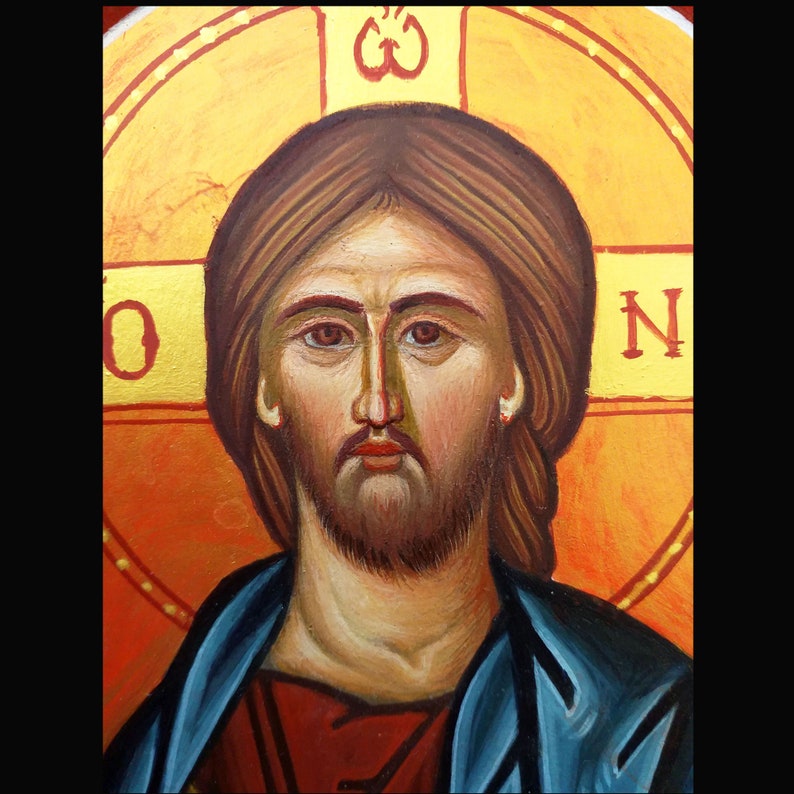 Hand Painted Jesus Christ Greek Orthodox Byzantine Icon on Wood, Jesus ...