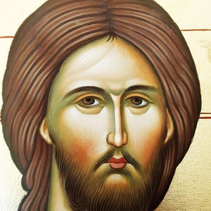 Jesus Christ Original wall mural canvas painting, Greek Byzantine Orthodox icon hand painted, Mural Art Painting Canvas wall decor image 3