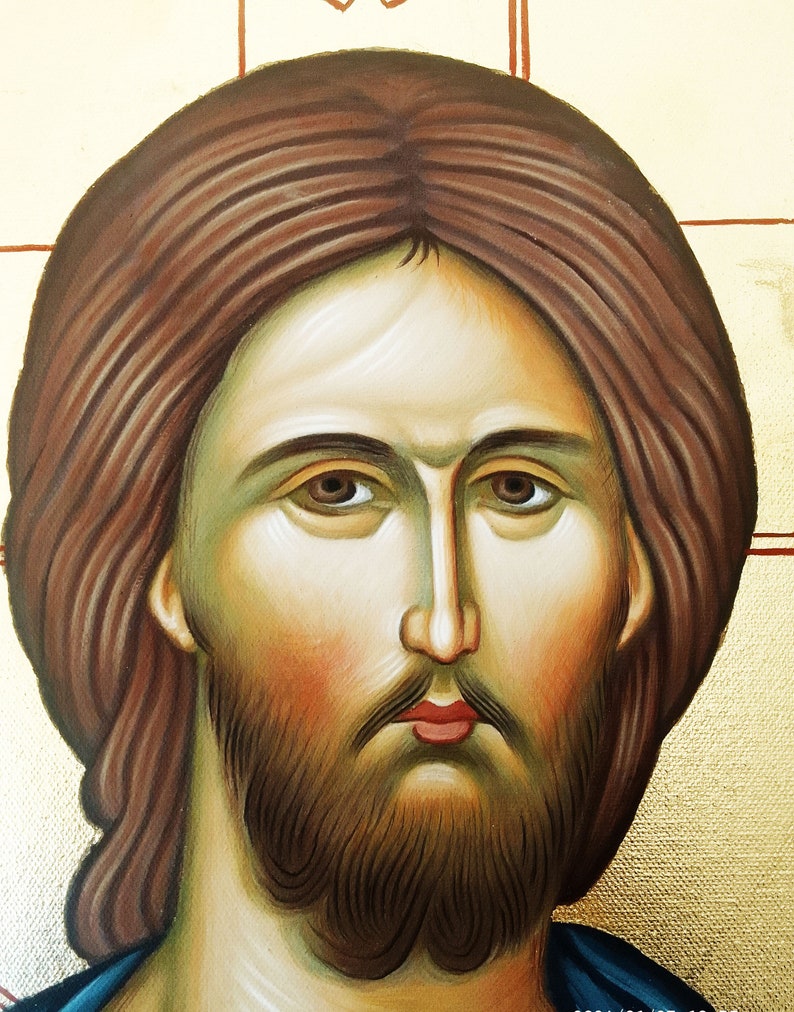 Jesus Christ Original wall mural canvas painting, Greek Byzantine Orthodox icon hand painted, Mural Art Painting Canvas wall decor image 3