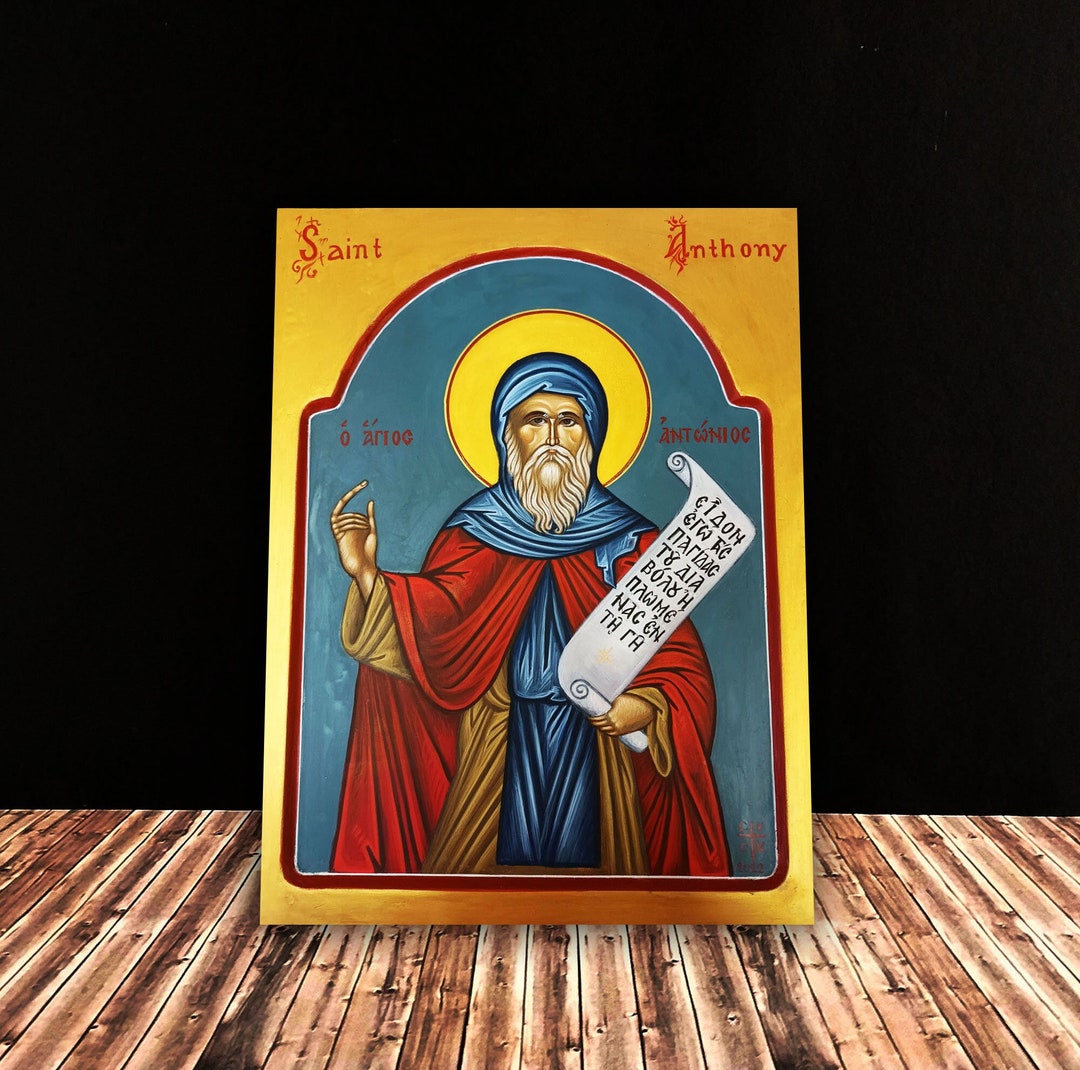 Hand-painted Saint Anthony the Great Byzantine Icon, Greek Orthodox Art ...